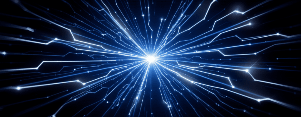 Wide cinematic visualization of interconnected API architecture