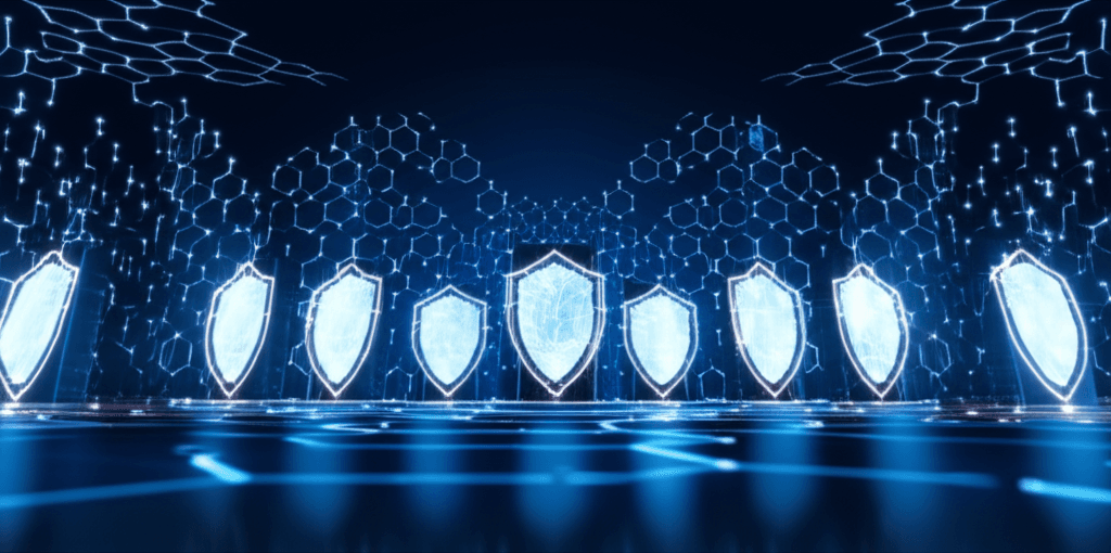 Wide cinematic visualization of blockchain security and smart contract auditing