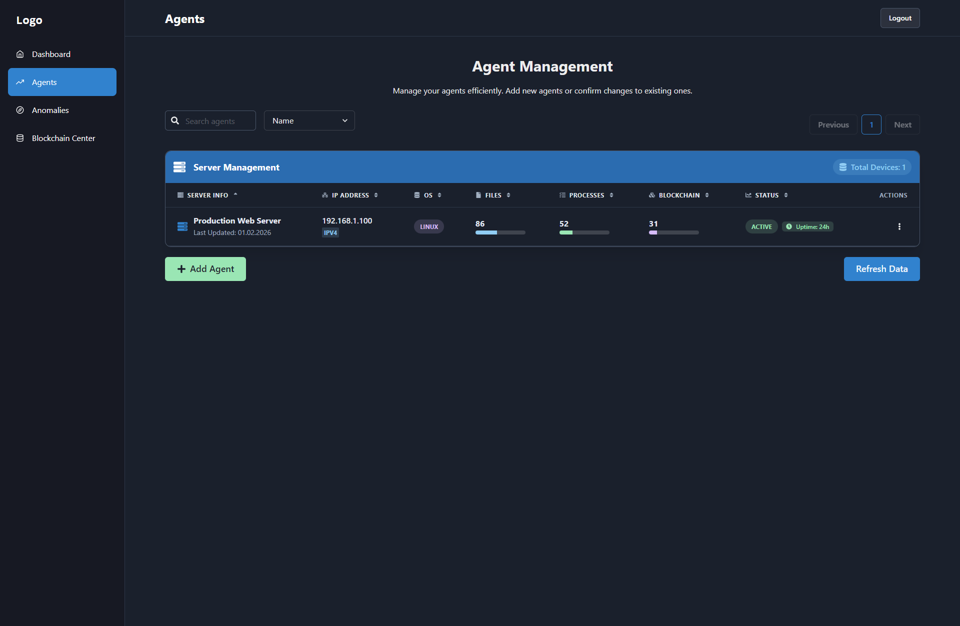 Agent management interface