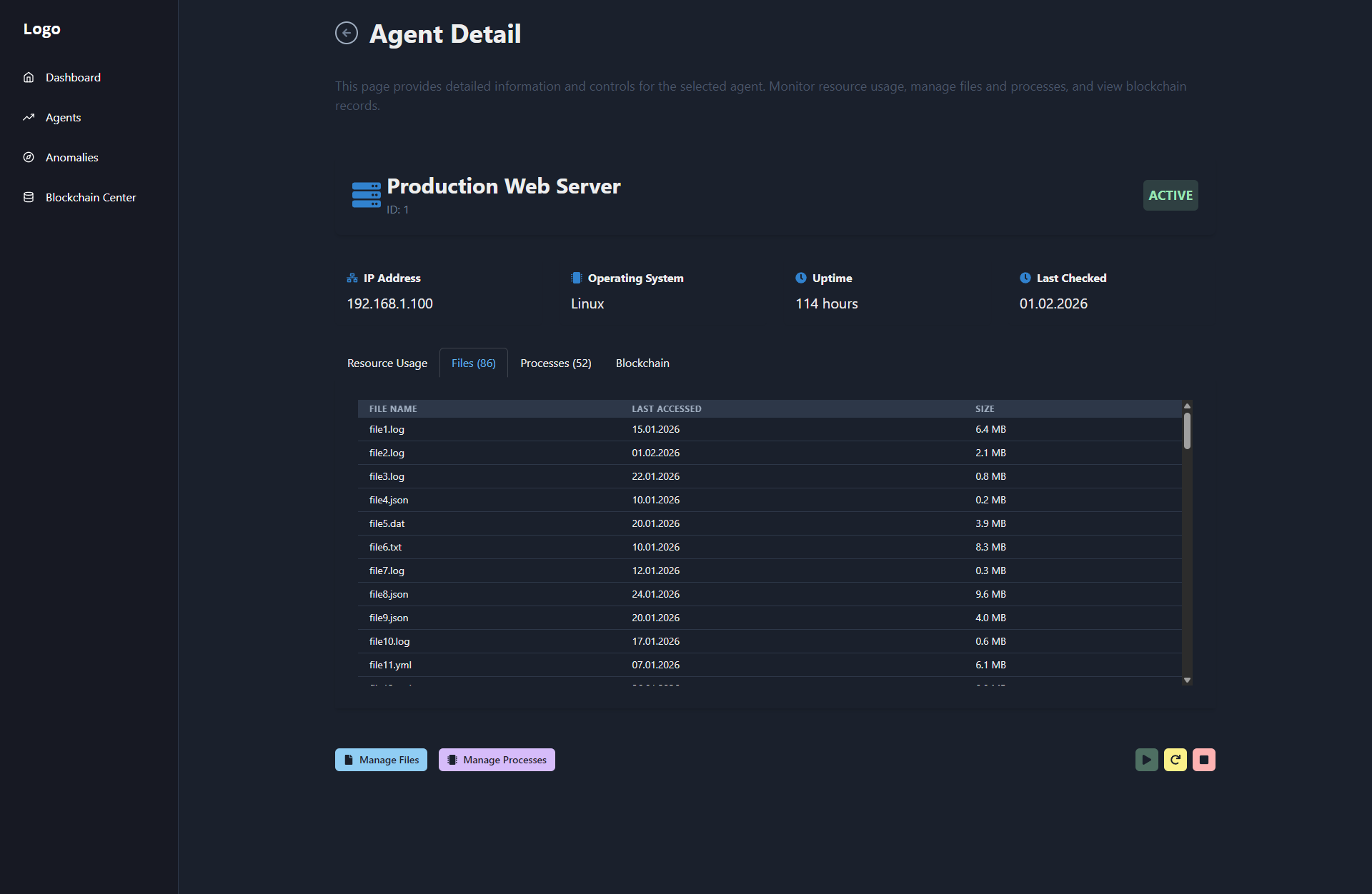 Agent detail with file tracking